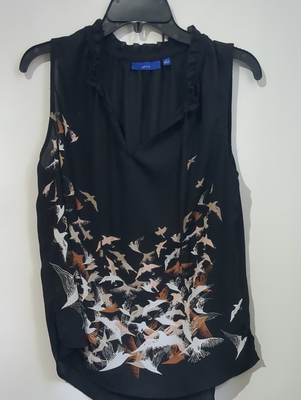 Apt. 9 Black Sleeveless Bird-Print Camisole with White and Brown Accents